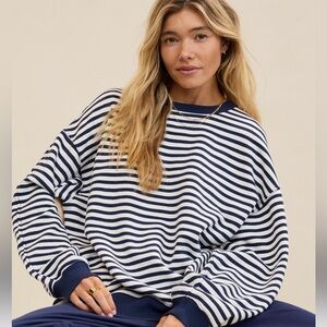 Aerie Tres Chic Striped Sweatshirt NWT XXL Navy